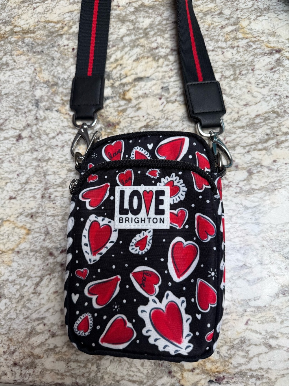 Brighton Black and Red Heart Crossbody Bag